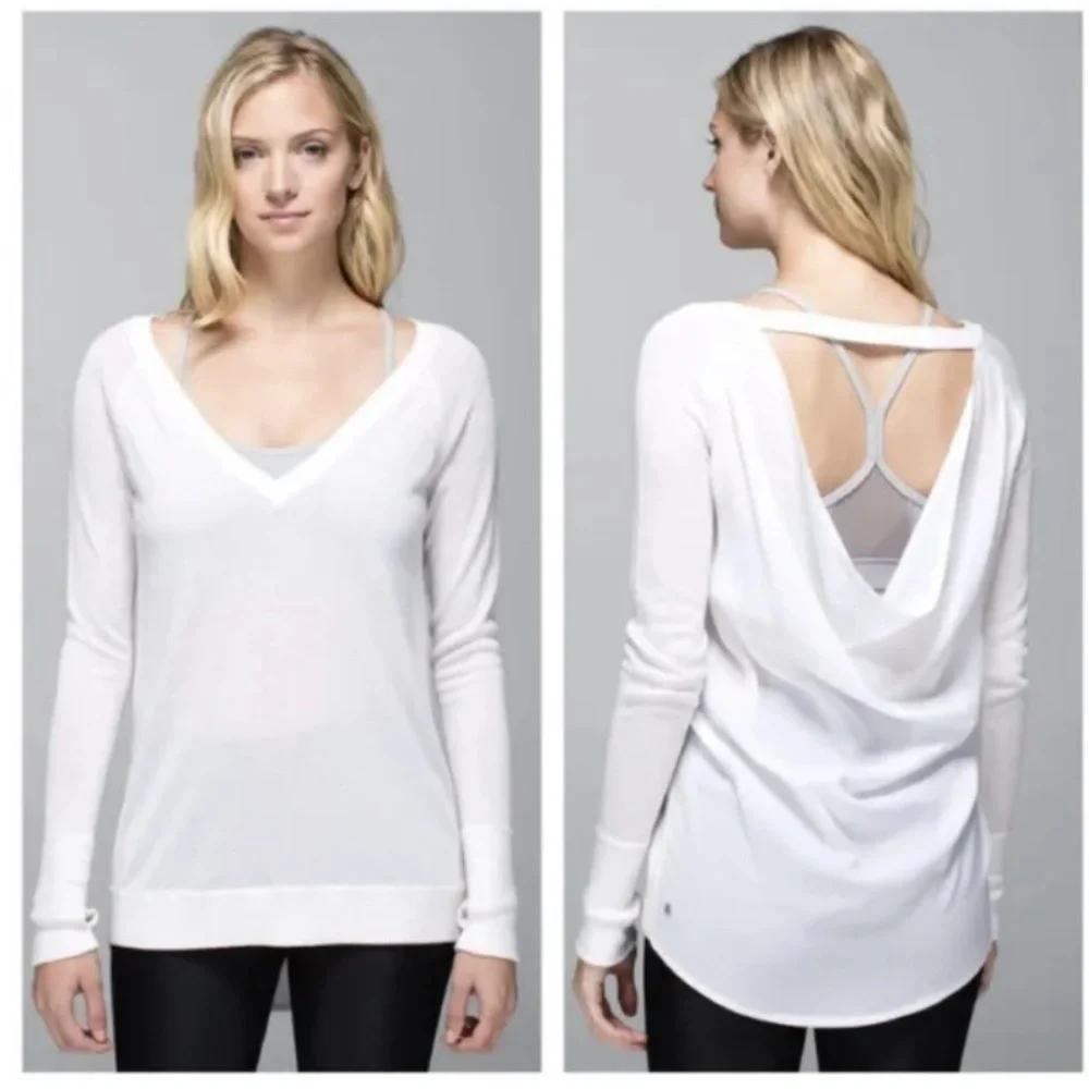 Lululemon Unity Pullover Drape Back Sweater Heathered White Size 8 New NWT